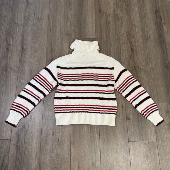 Madewell Ribbed Cotton Turtleneck Sweater WMNS S White Red Cabernet Stripe Knit - Picture 7 of 9